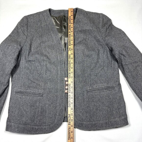 VTG Norgail LTD New York Gray 100% Wool Collarless Blazer Sport Coat Womens L - Picture 6 of 11
